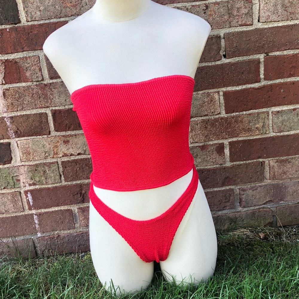 Vintage Hunza G Red Crop Tube Top Bikini Swimwear LAST ONE